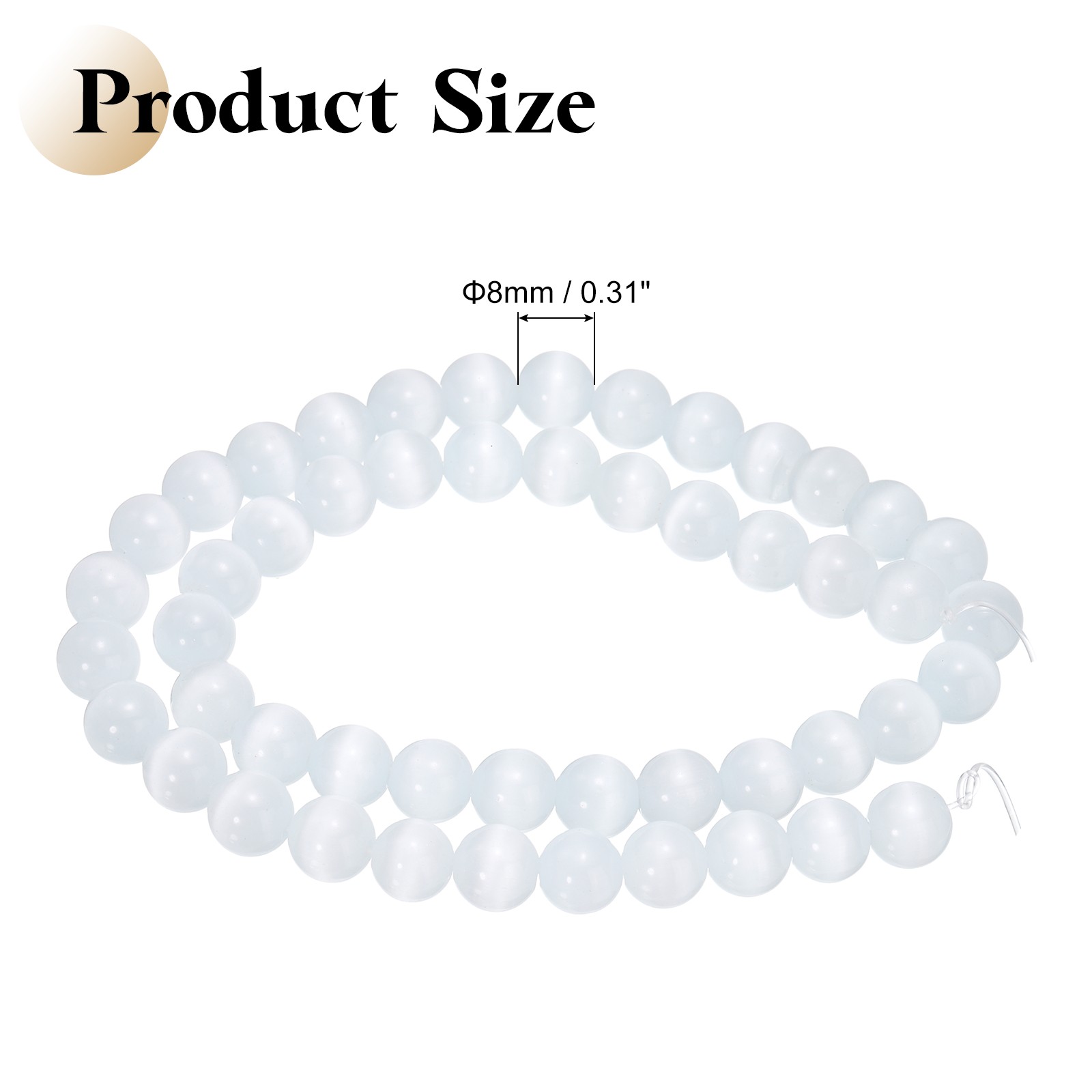 48pcs Cream White Cat’s Eye Stone Beads 8mm Round Crystal Loose Bead