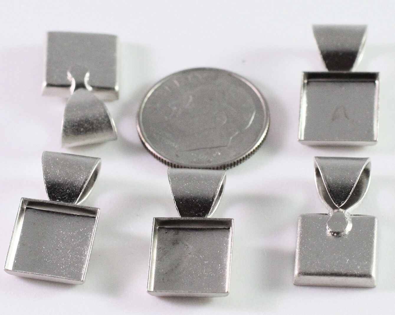 5 Silver Plated Brass 11mm Square Patera Bezel Pendants *