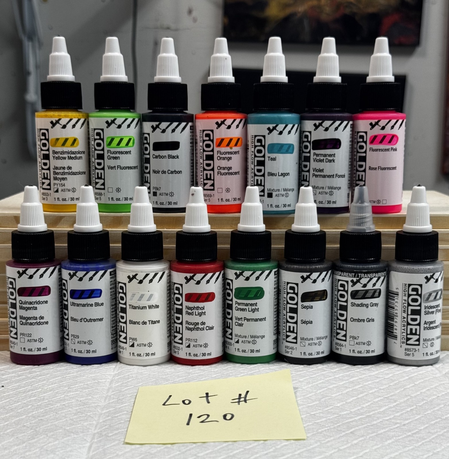 LOT OF 15 Golden High Flow Acrylics 1 fl. oz. /30 ml Sealed No Duplicates LOT120