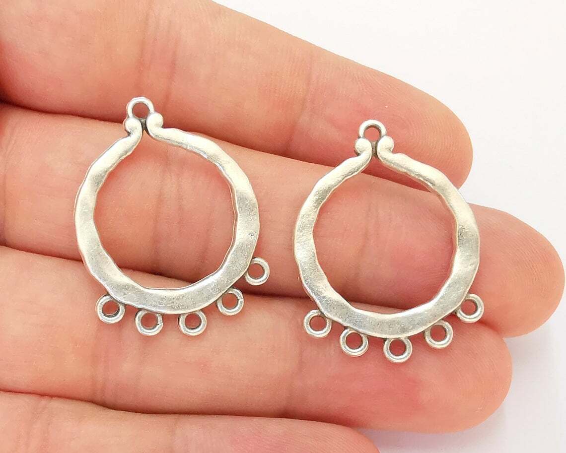 2 Dangle Circle Connector Charms Earring base Antique Silver Plated G22701
