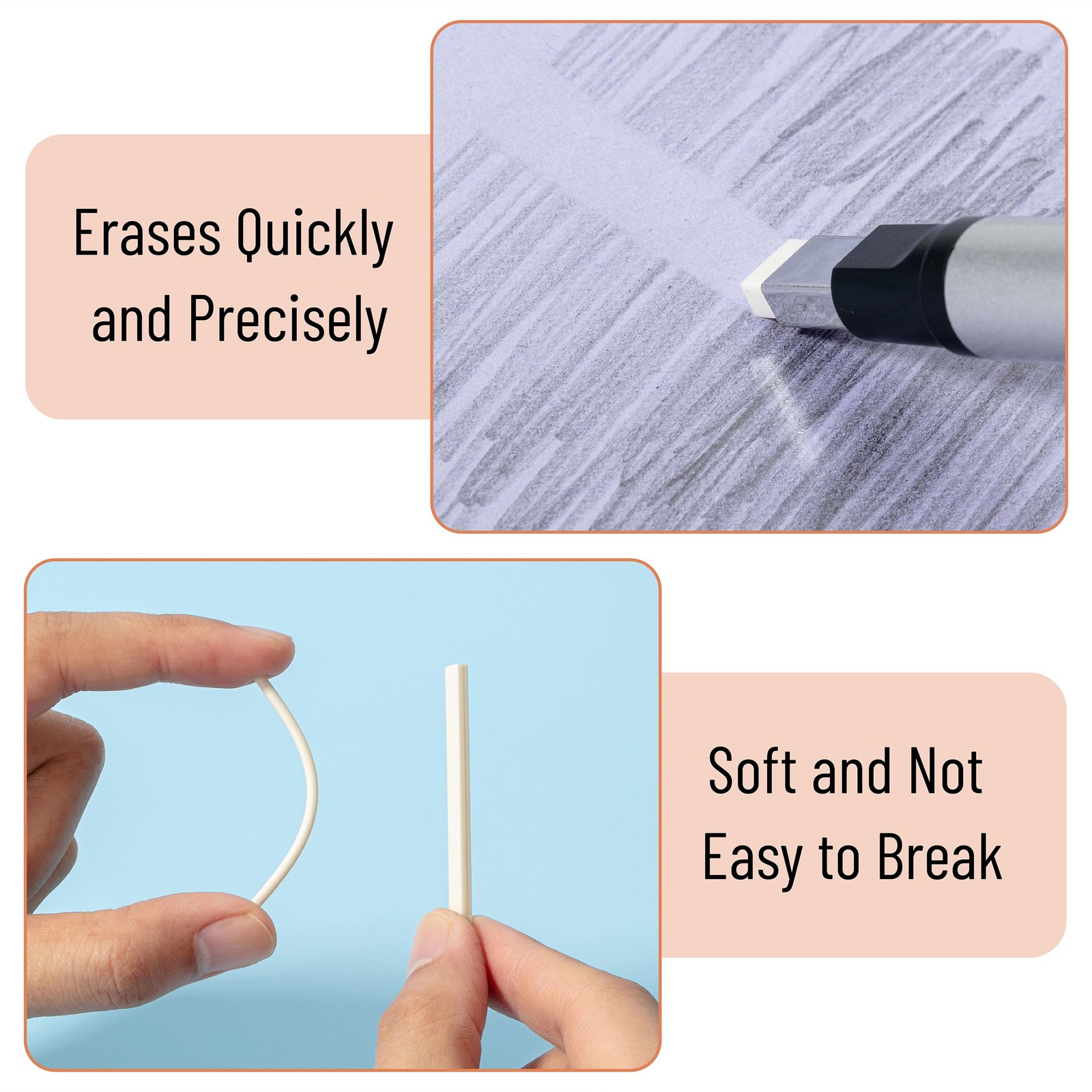 Mr. Pen- Pen Style Eraser, 2 Pack, Square & Round Tip, Eraser Silver