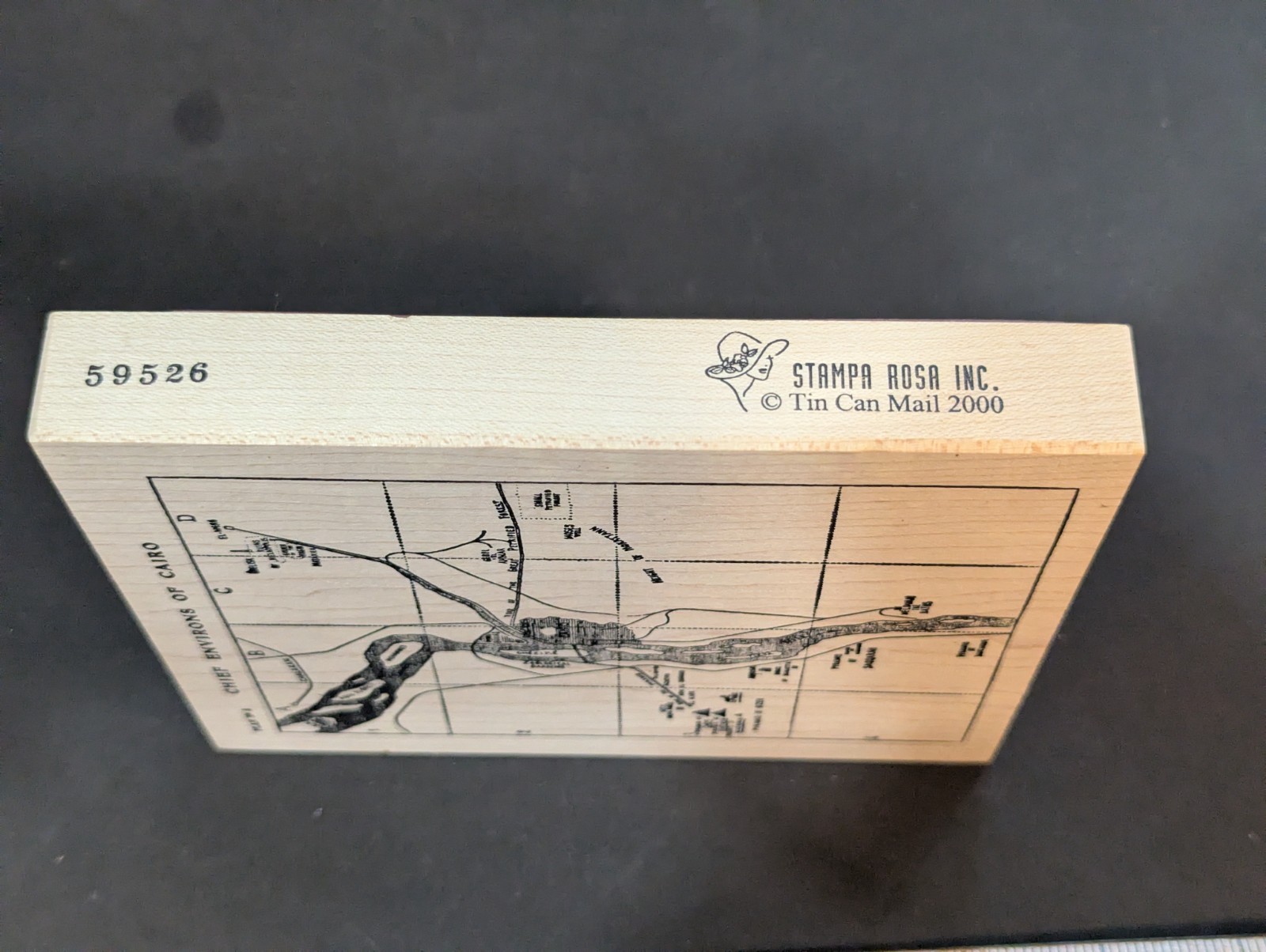 Large 5.5″ Rubber Stamp MAP – CHIEF ENVIRONS OF CAIRO EGYPT NOS 2000 Stampa Rosa