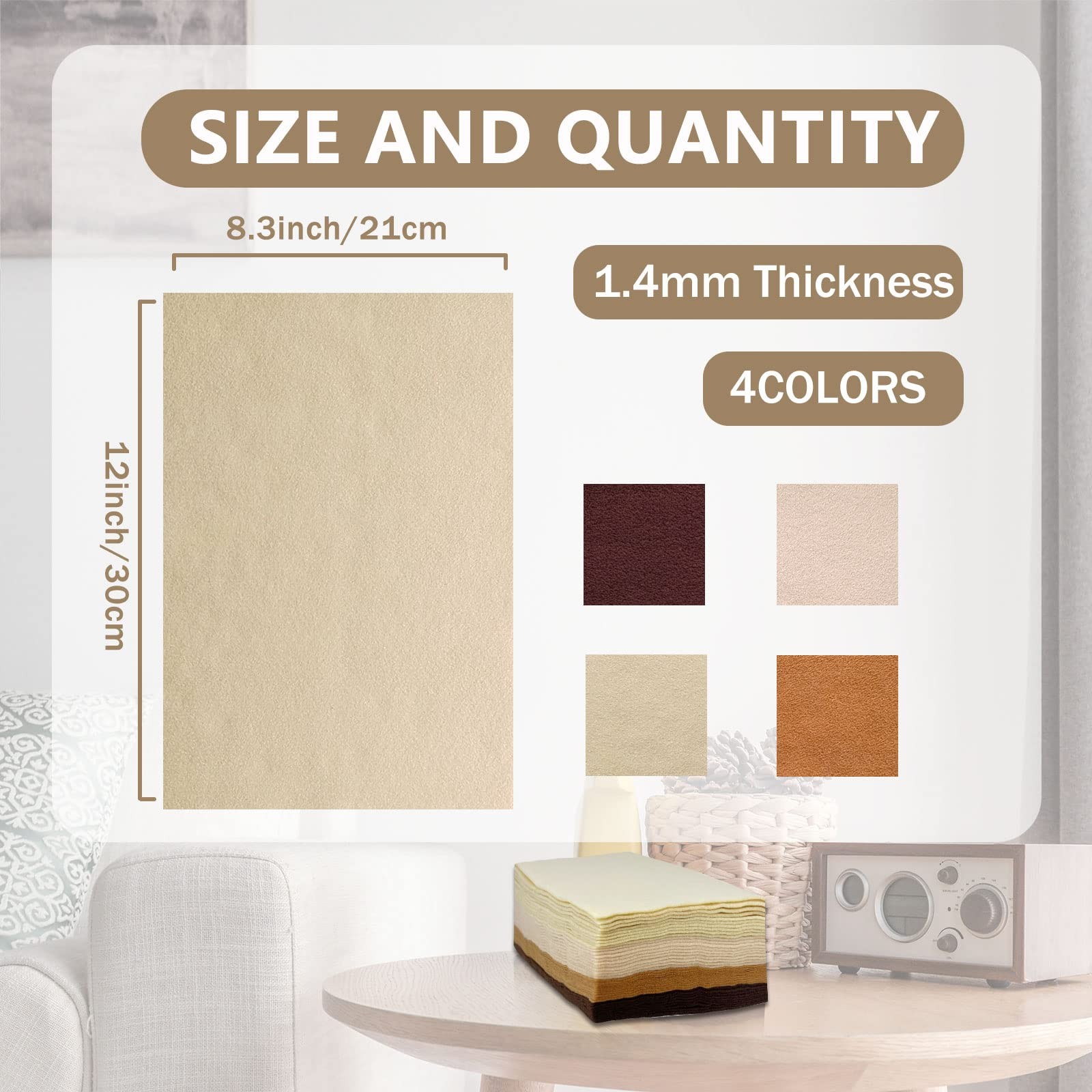 Soft Felt Sheets, 8×12 inches Assorted Craft Fabric, 1.4mm Brown Series