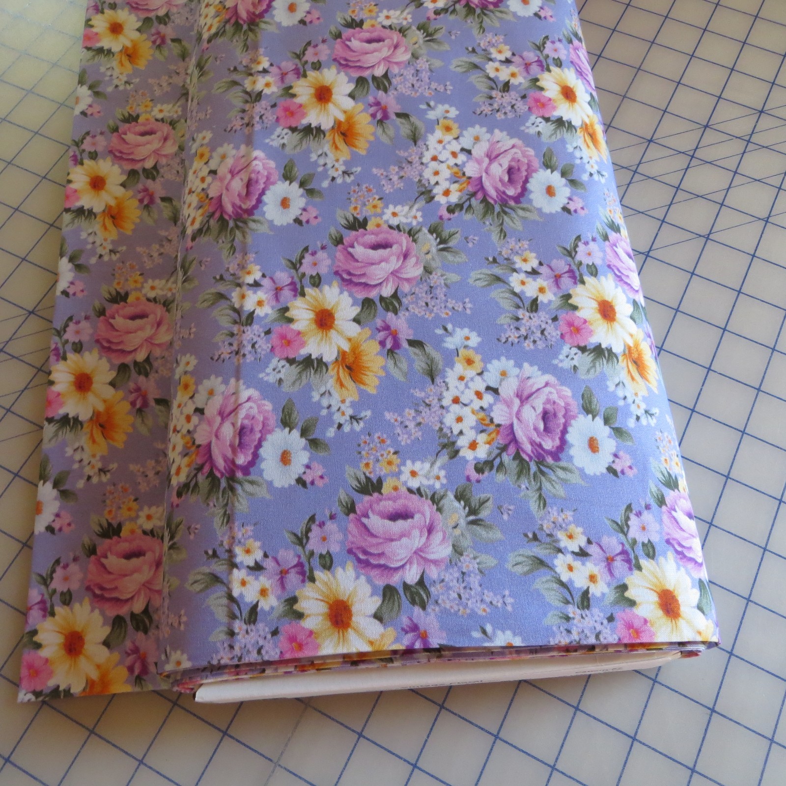 Yard ~ Cottage Roses On Purple Digital Cotton $3.99 Ships ANY Amount Of Fabric