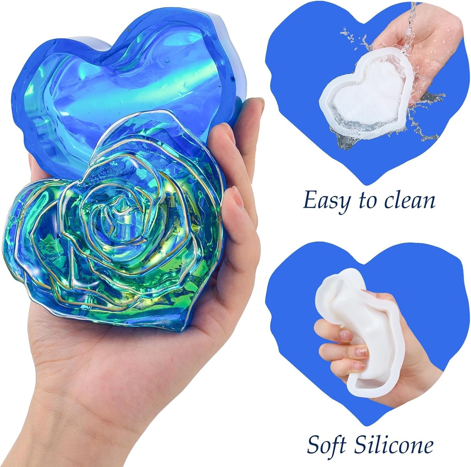 Heart Jar Resin Mold with Rose Lid Epoxy Resin Storage Box Casting Molds DIY …