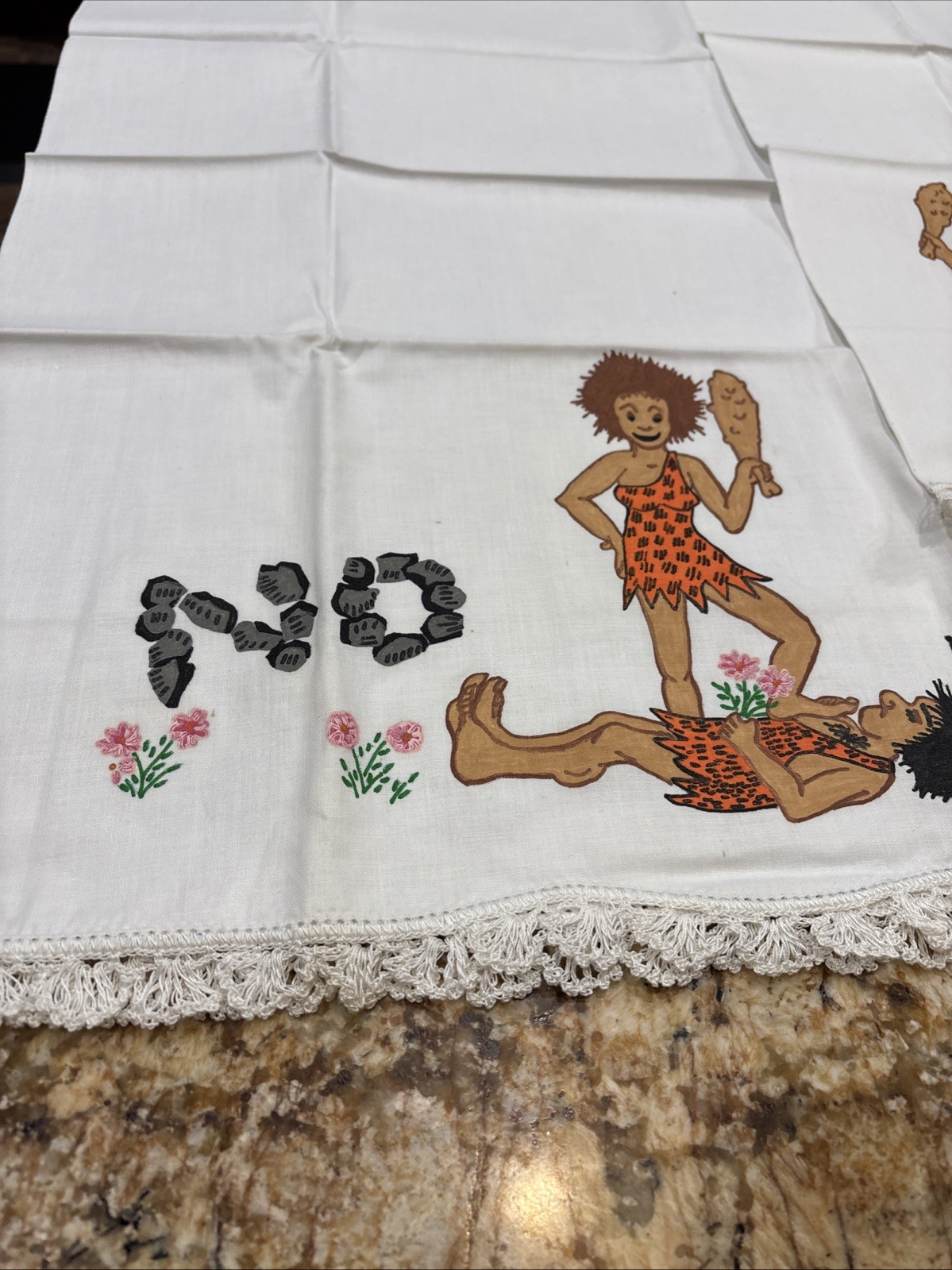 Lee Wards STONE AGE YES & NO 100% Cotton Pillowcases Painted NOS