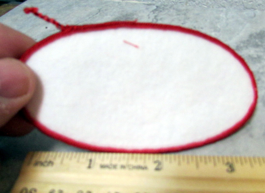 Blank White w/ red trim Oval style embroidered sew on patch NEW old stock 4 x 2