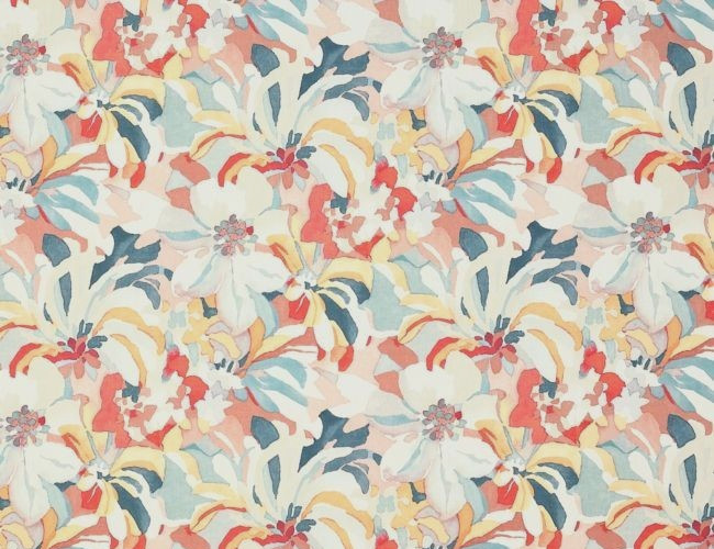 JANE CHURCHILL CURTAIN FABRIC DESIGN Hothouse 8.8 METRES RED/AQUA COTTON BLEND