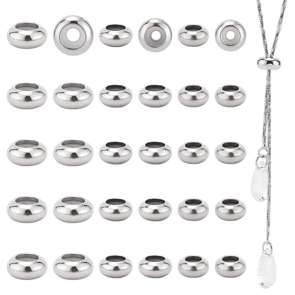 PH PandaHall 304 Stainless Steel Slider Beads 30pcs Stopper Bead 6mm 8mm 10mm…