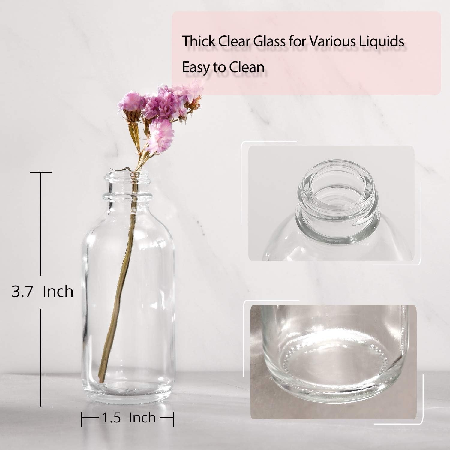 8 Pack, 2 oz Small Clear Glass Bottles w/Lid & 2 Funnels – 60ml Boston Shot B…