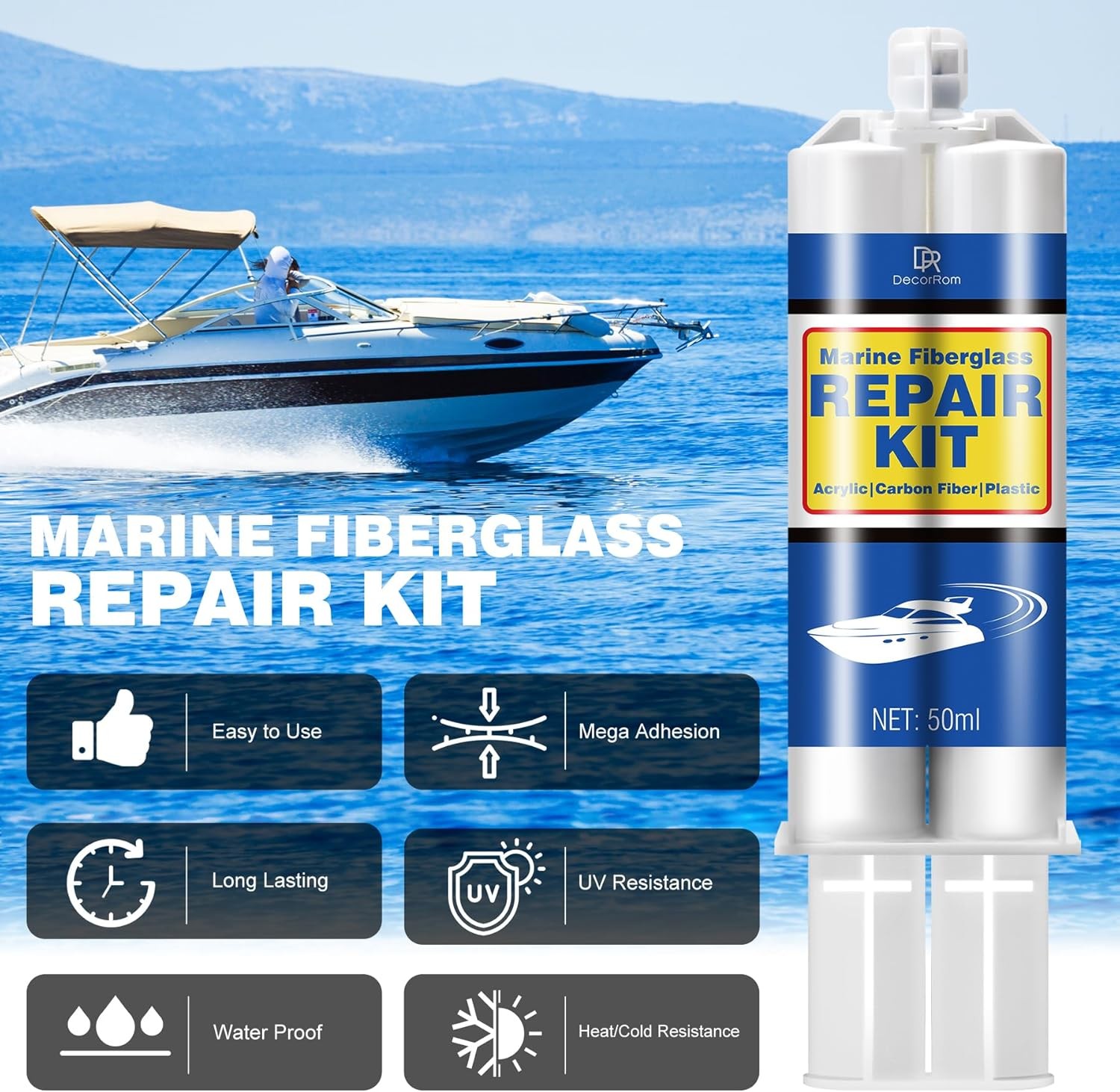 Marine Fiberglass Repair Kit – 3.4oz Clear Gel Coat & Gelcoat Repair Kit for Boa