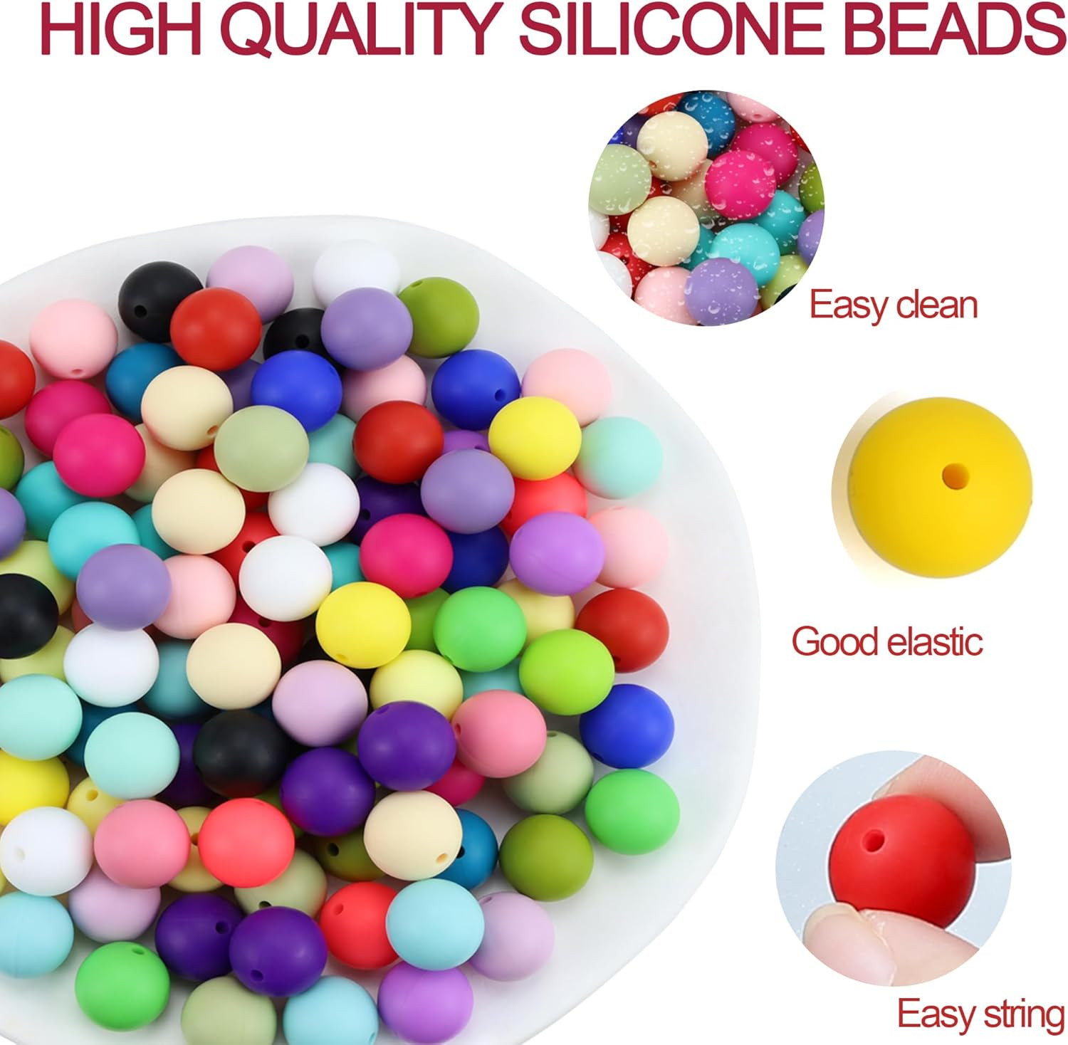 120PCS Silicone Beads, 20 Colors 15mm Silicone Bead Bulk for Keychain Bracelet P