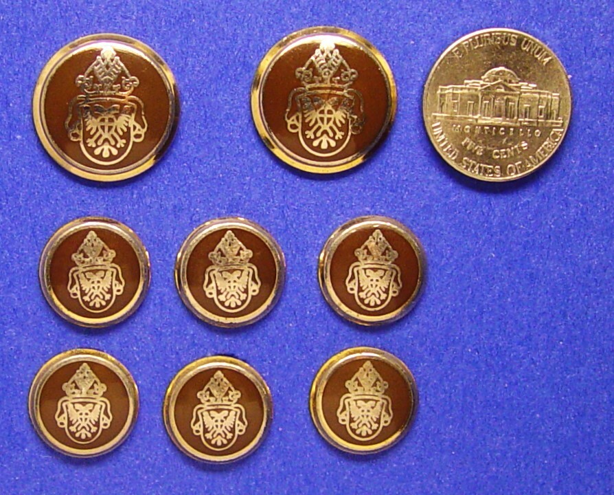 UNKNOWN BRAND replacement button 8 gold tone metal w/brown enamel Good Used Cond