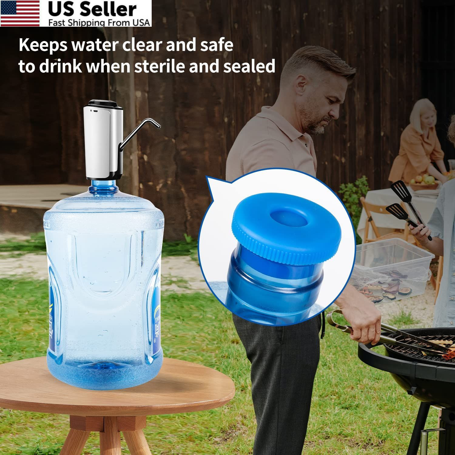 3 and 5 Gallon Water Jug Cap Reusable – Silicone Lid Blue-3 Pack