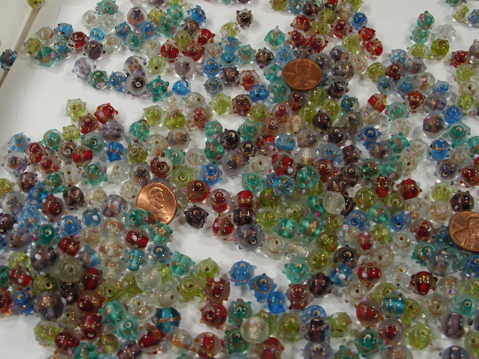2 Pounds Assorted Colors India Handmade Intricate Design Glass Beads Lot (A-8) ⭐