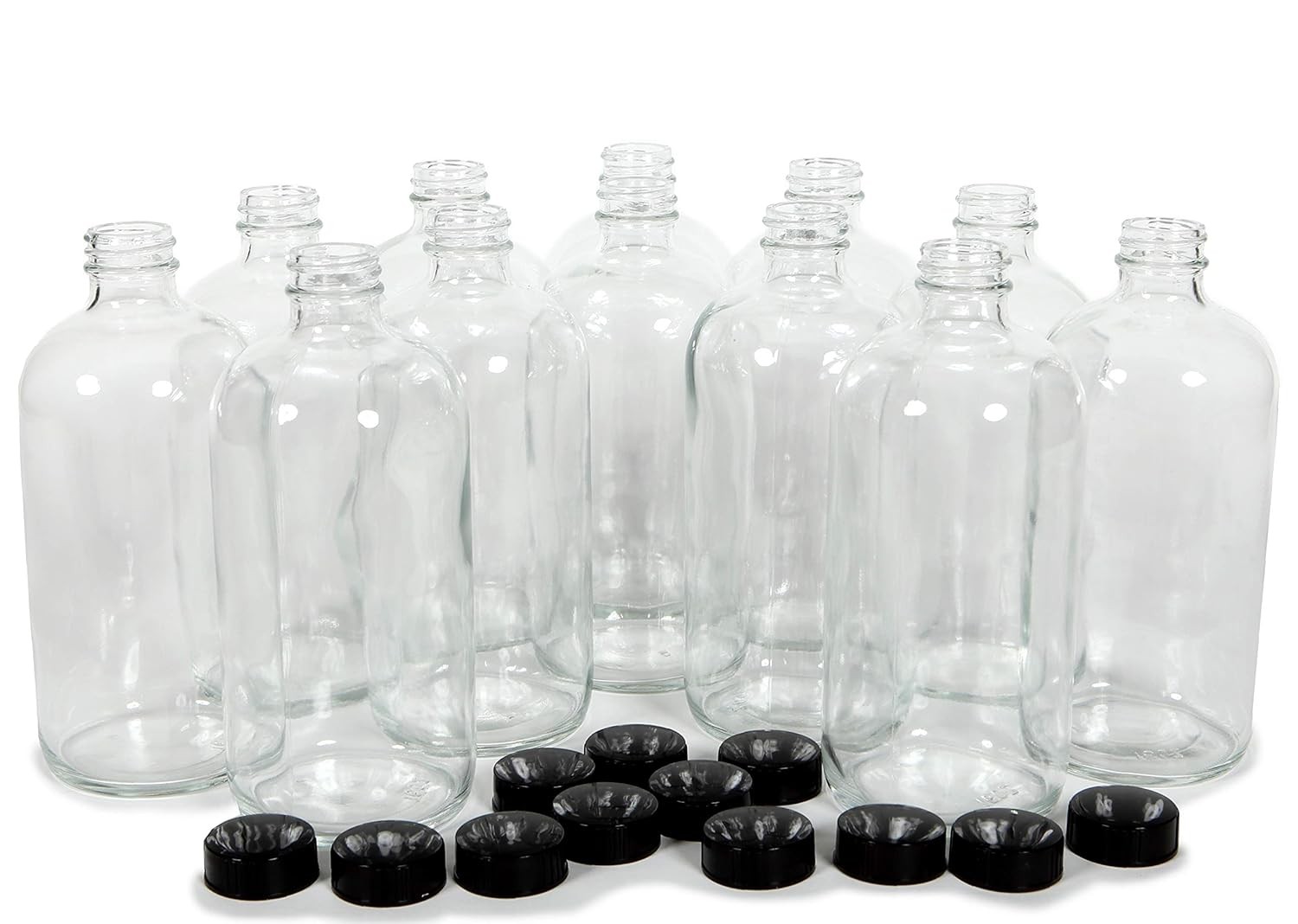12, Clear, 16 oz Glass Bottles, with Lids