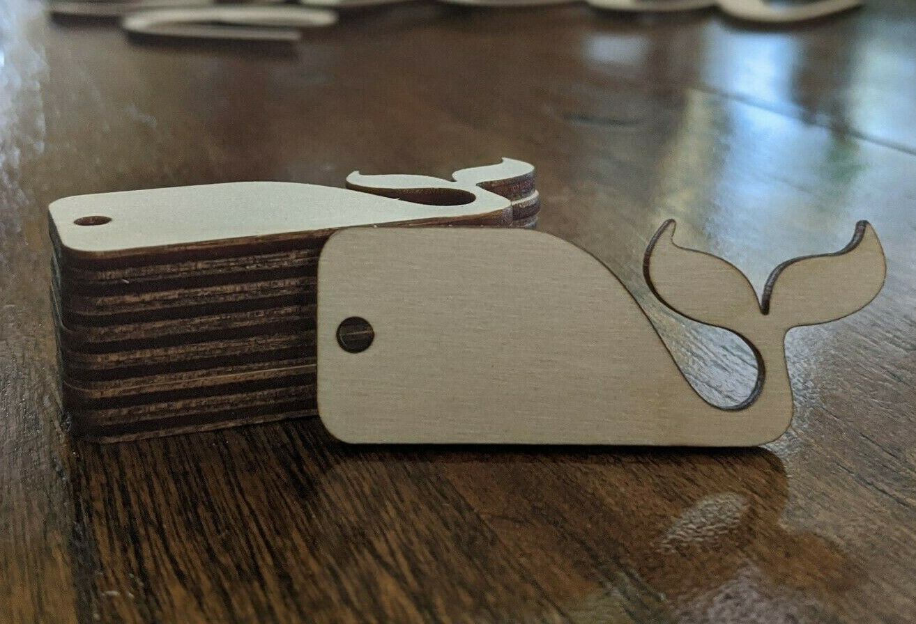 8 Wood Cutout Blank Whales 2.25 inches Jewelry Tags Keychain Craft Arts Earrings