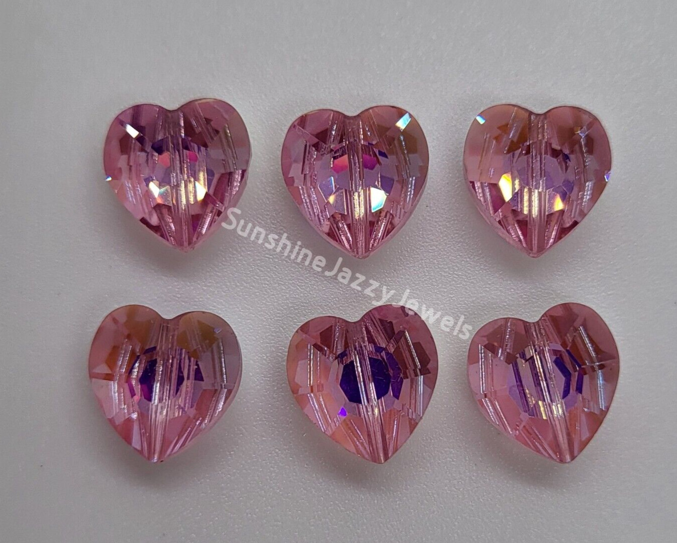 6pc Swarovski Crystal Light Rose AB Heart 5131 Beads; 8mm or 10mm; Vintage!