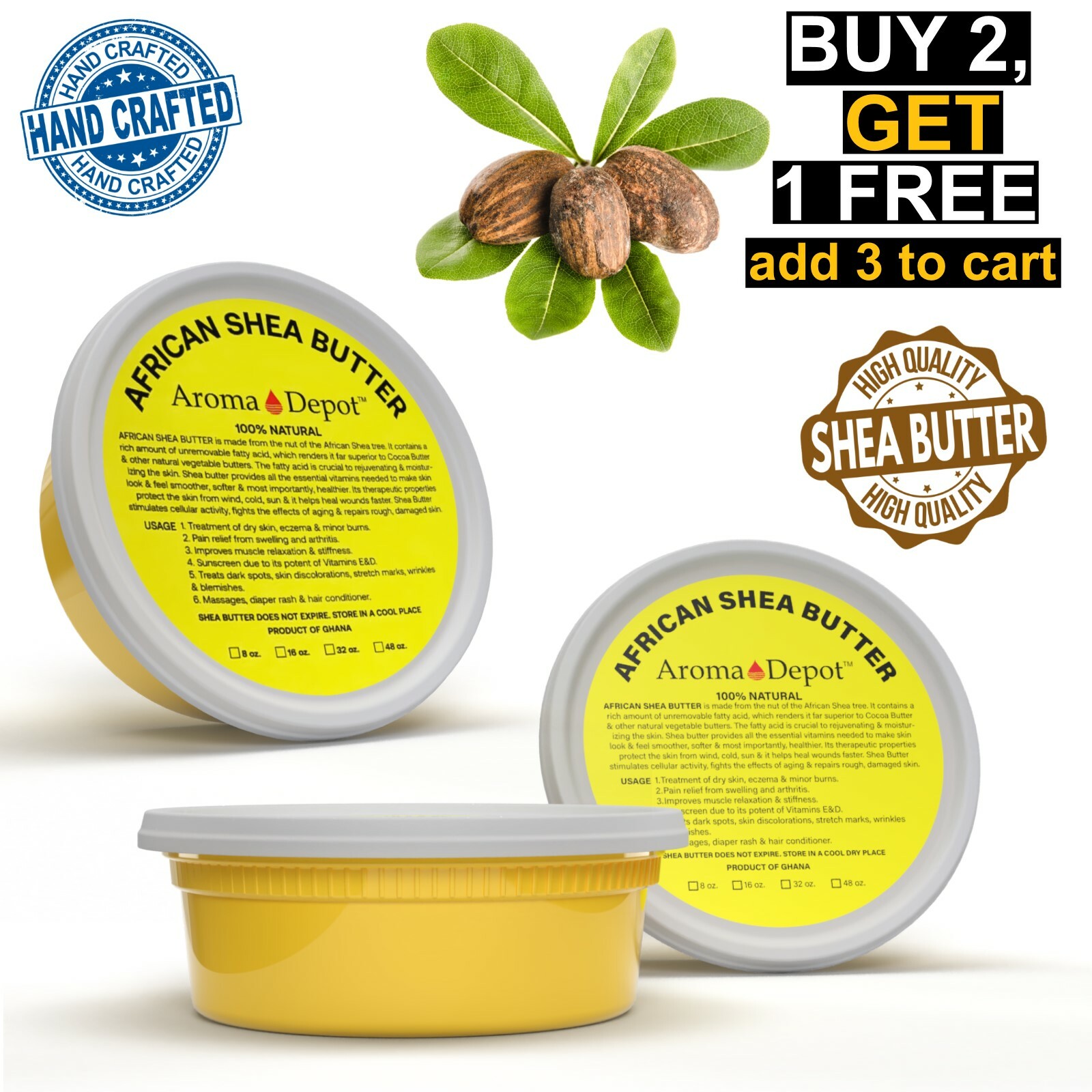 8oz Organic African Shea Butter Yellow Raw From GHANA Natural UNREFINED Pure