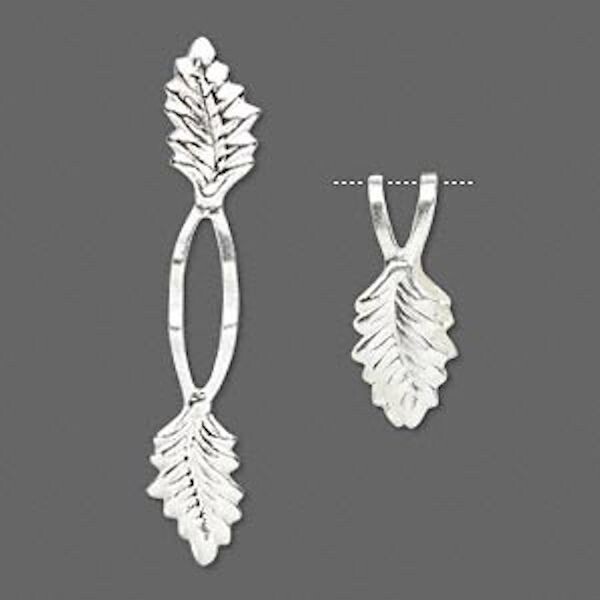 Bail, Fold-Over, 100 Silver Plated Brass Glue on Y Leaf Pendant Bail 20mm Grip