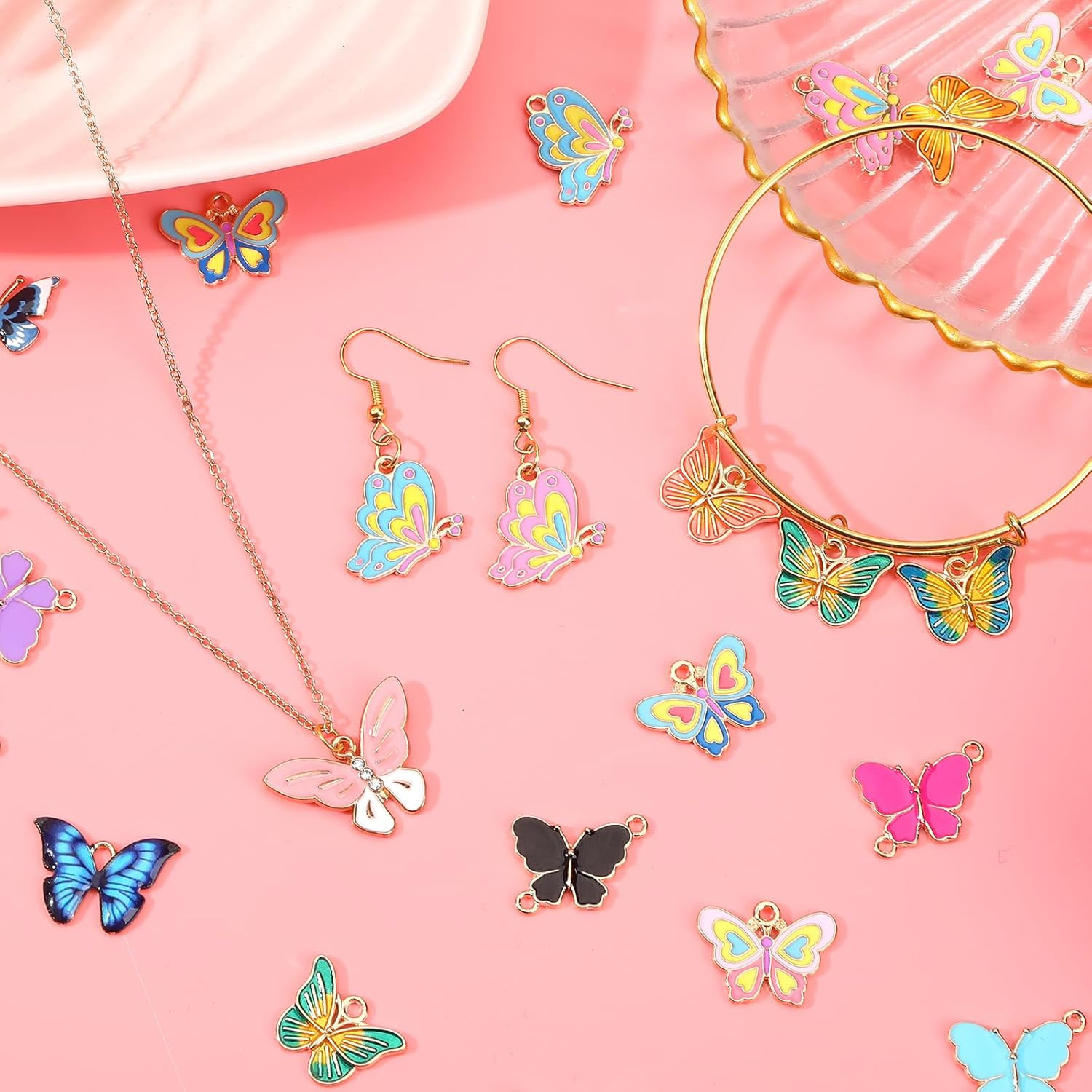 40Pcs/20 Pairs Butterfly Charms, Mixed Butterflies Charms for Jewelry Making, As