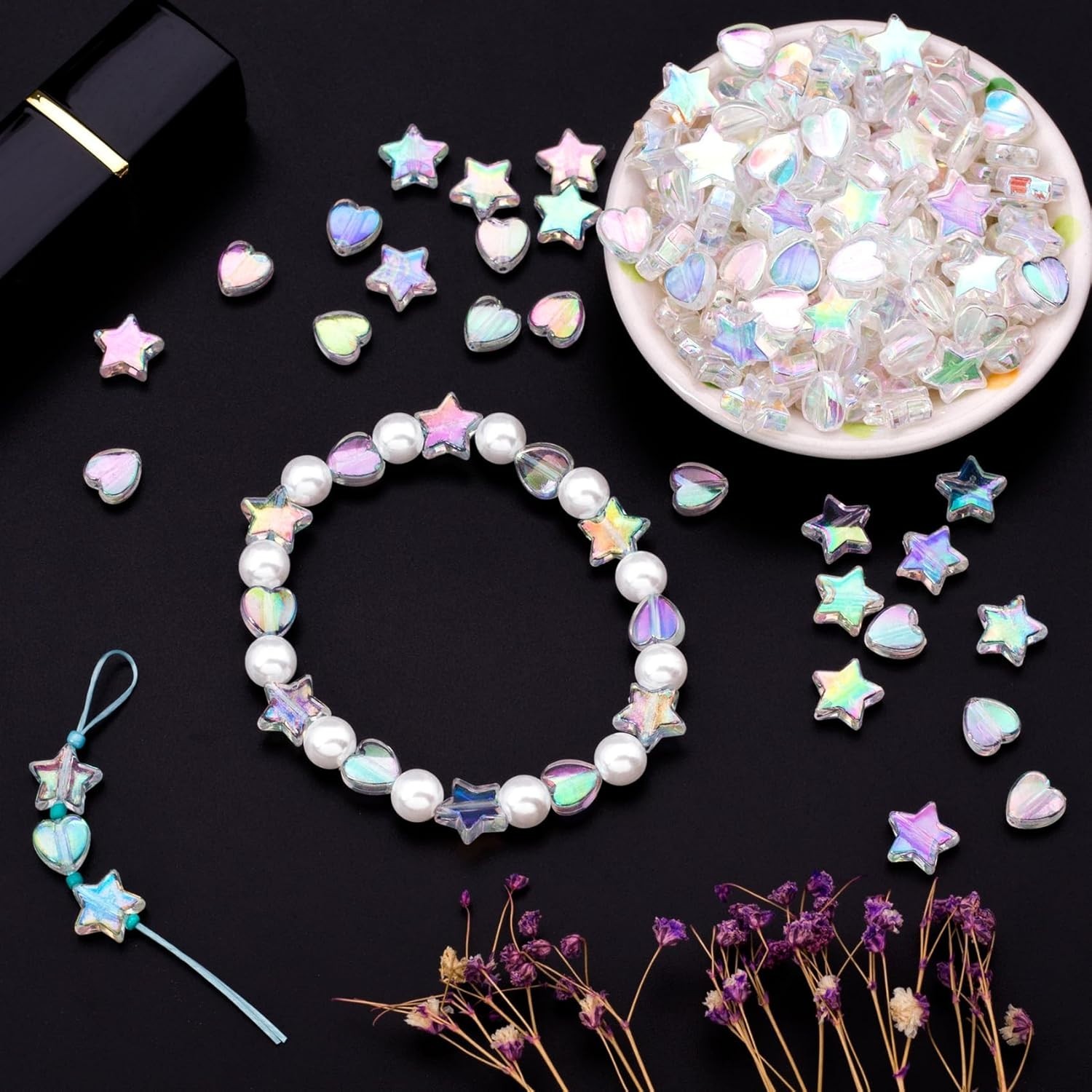 200 Acrylic Star & Heart Shape Beads – Shimmering Craft Supplies for Jewelry