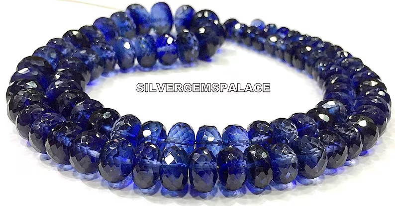 Extremely Rare~Blue Sapphire Faceted Rondelle Deep Blue Large Gemstone Beads.