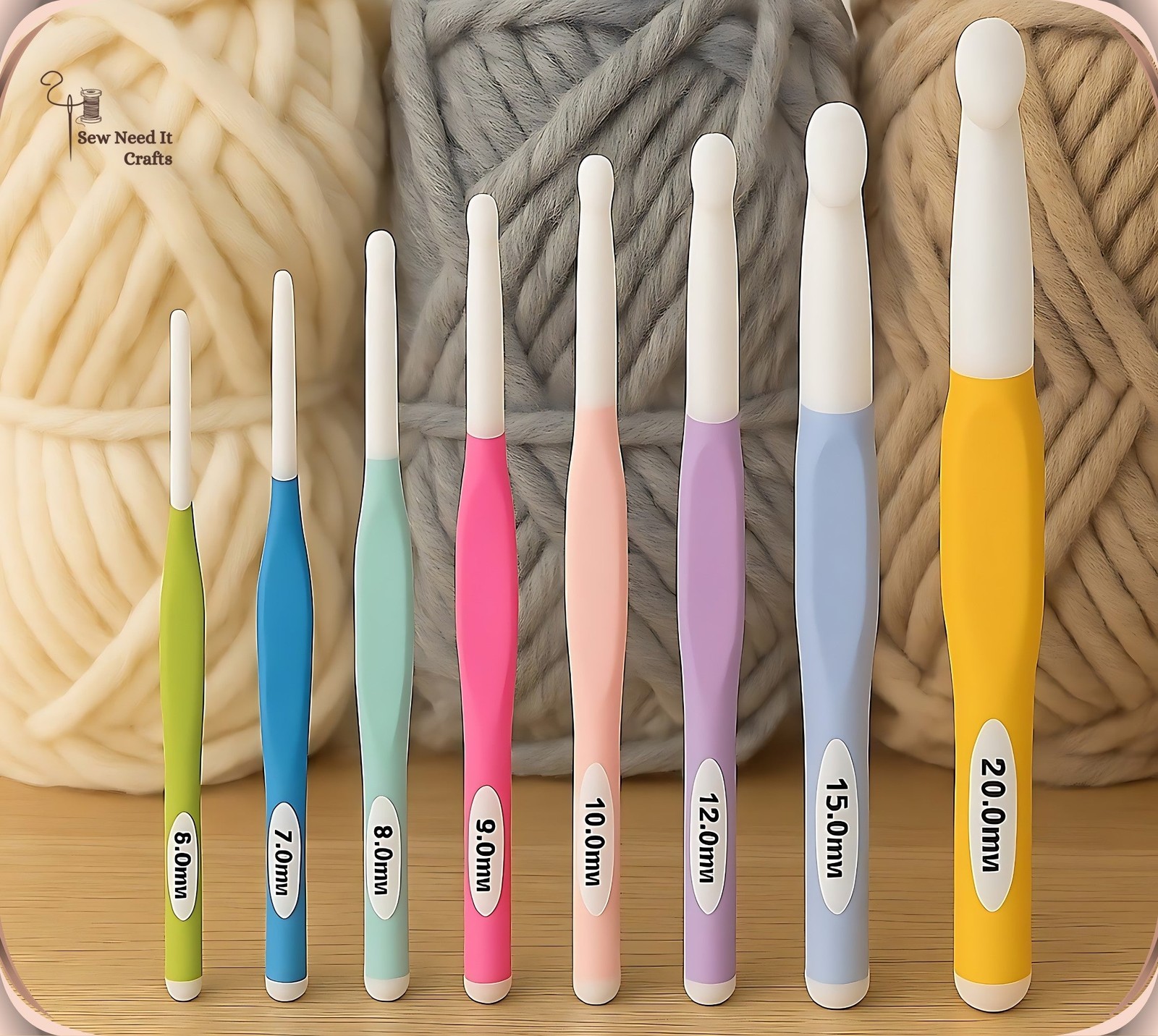 Large Crochet Hooks 6mm–20mm for Chunky Yarn Ergonomic Crochet Hook Set