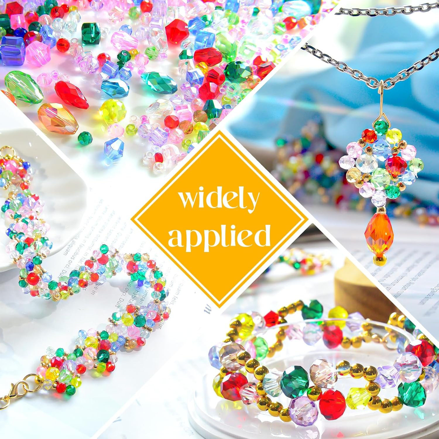 1500 Pcs Crystal Glass Beads for Jewelry Making – 12 Styles Bicone, Rondelle, Cu