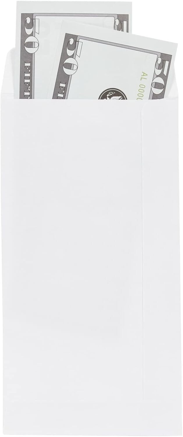 Money Envelopes for Cash – 3.5×6.5 Inches, 100-Pack, White Paper, Self-Adhesive