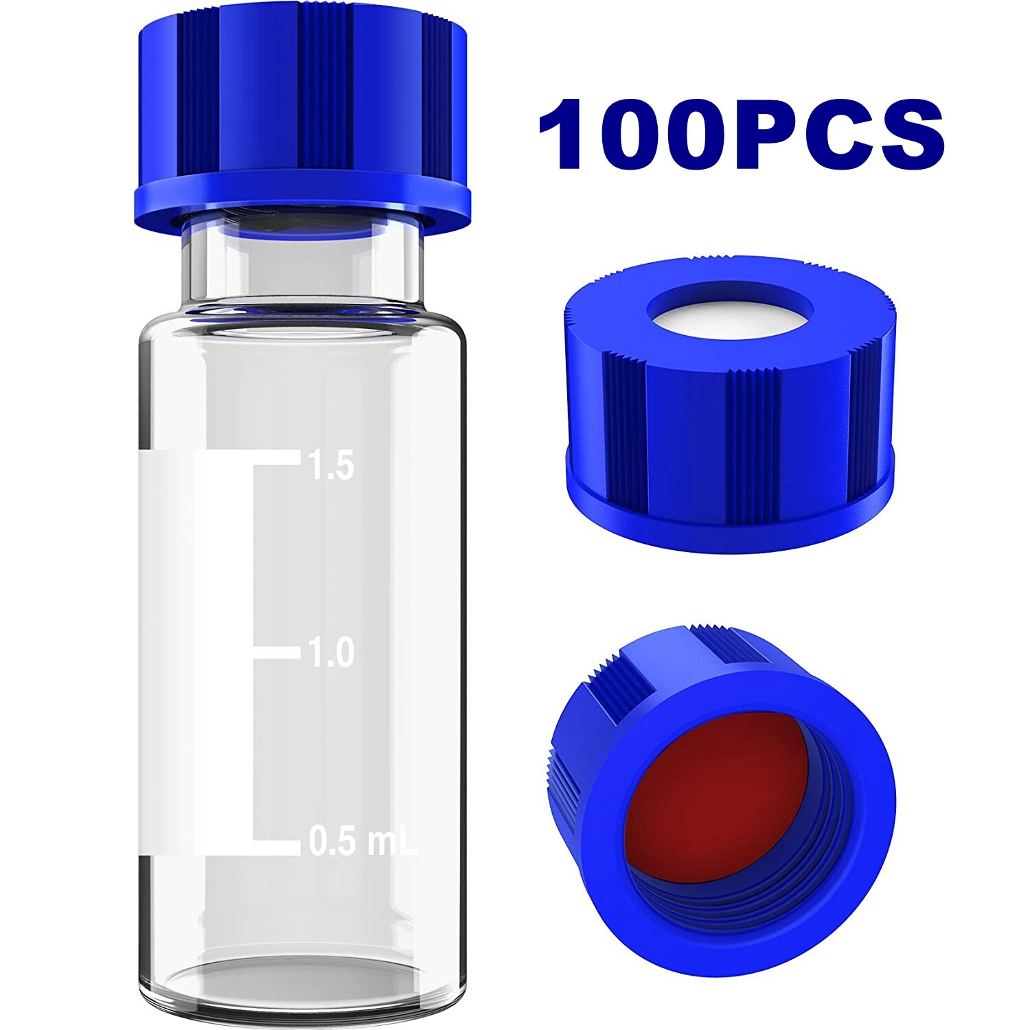 100Pcs 2ml Glass Vials Bottles Clear Containers w/ lids and septa for GC/MS/GPC