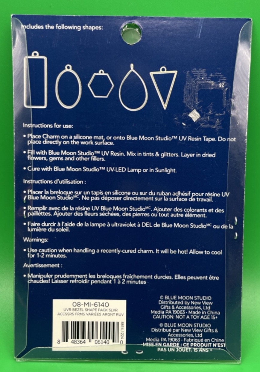 Blue Moon Studio UV Resin Craft Silver Simple Shapes Fillable Metal Charm Set