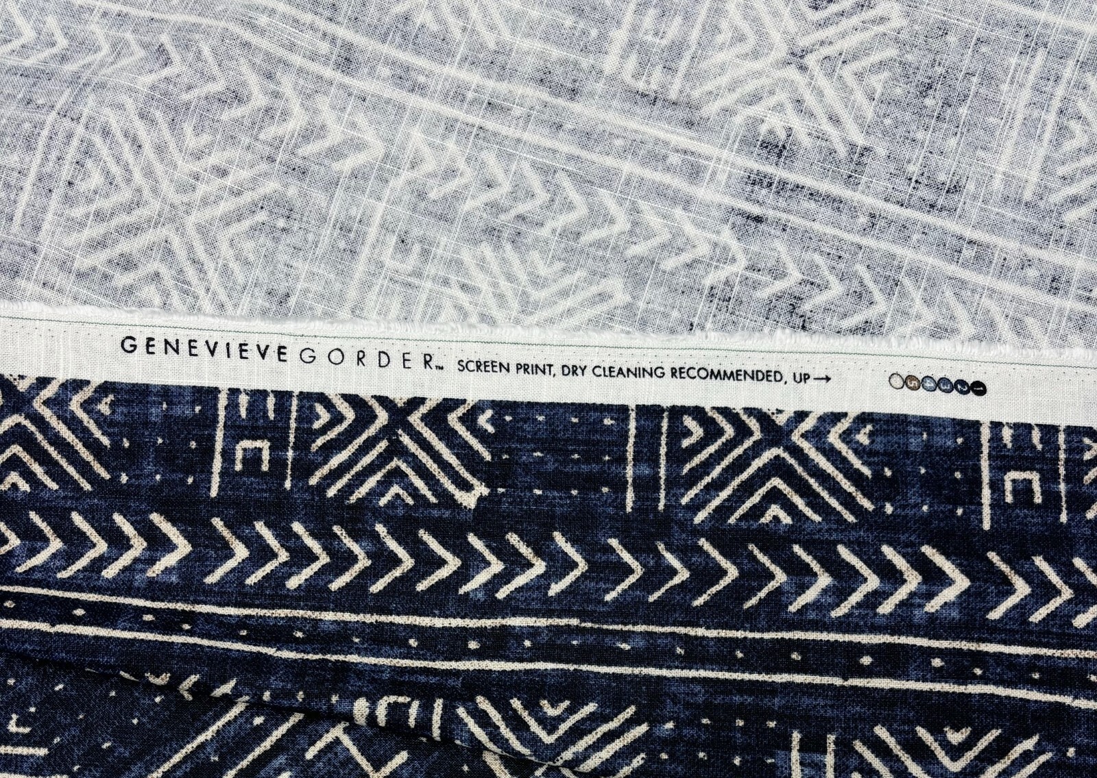 GENEVIEVE GORDER MALI MUD CLOTH INDIGO GEO MULTIUSE LINEN FABRIC BY YARD 54″W