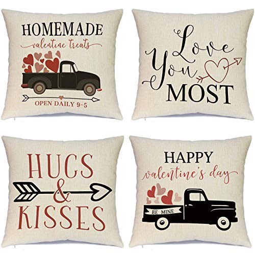 Valentines Day Pillow Covers 18 x 18 Inches Set of 4 – 18″ x 18″ (Pack of 4)