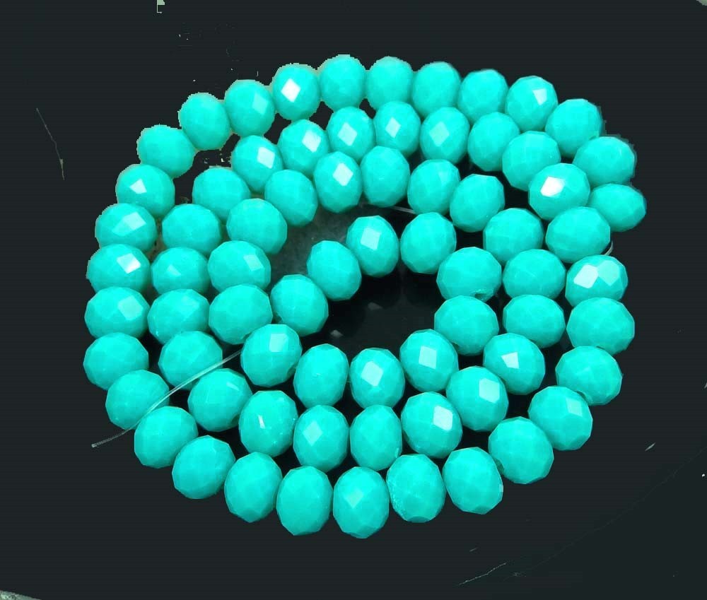 8x6mm Faceted Brilliant Cyan glass Opaque Light Blue Rondelle Beads 16″