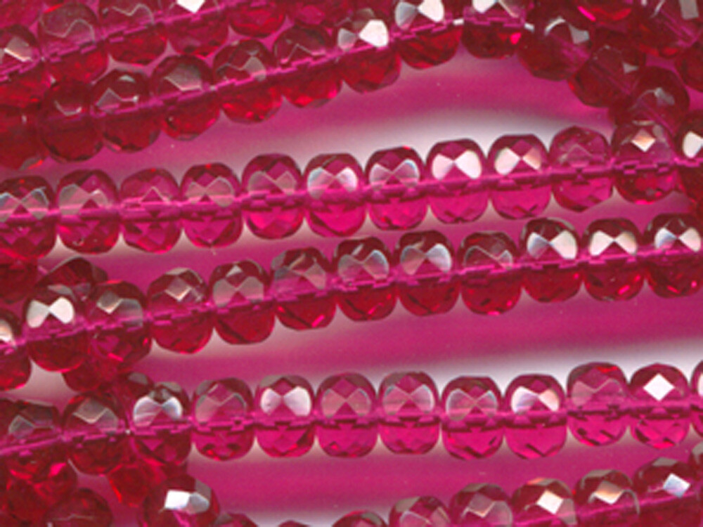 Gemstone Donut Spacers Czech Glass Faceted Beads Fuchsia 7035