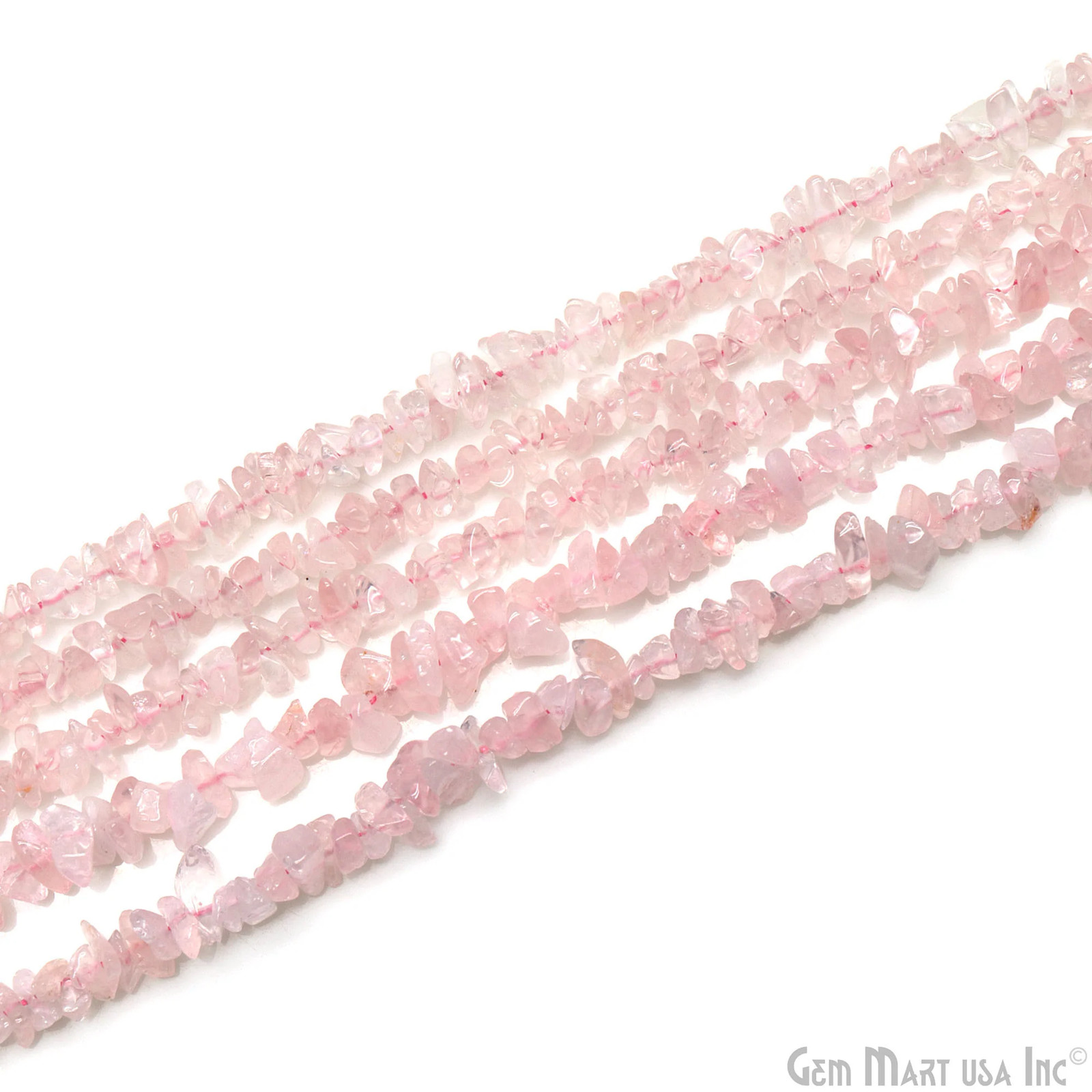 Rose Quartz Chip Beads, 100% Natural Gemtone Strand, Polished, 3-7mm, 34 Inch