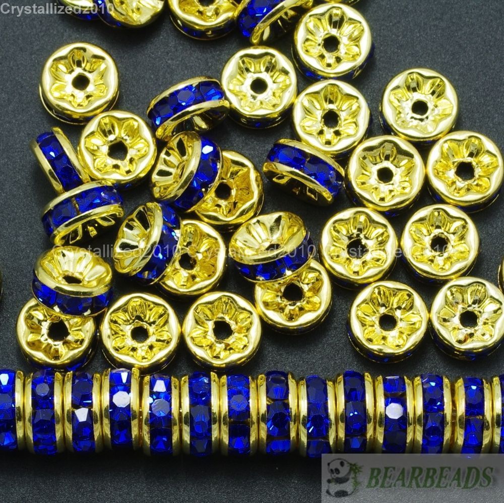 200Pcs Czech Crystal Rhinestones Gold Rondelle Spacer Beads 4mm 5mm 6mm 8mm 10mm
