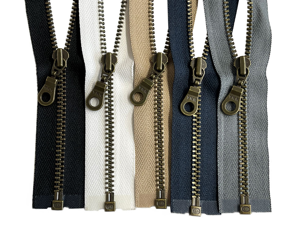 YKK # 3 Antique Brass Metal Jacket Zippers with Donut Pull Separating 7″ -36″