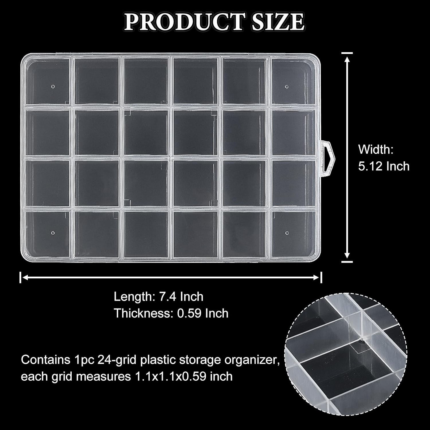 24-Grid Plastic Bead Organizer Case for Jewelry, Crafts & Small Parts Storage