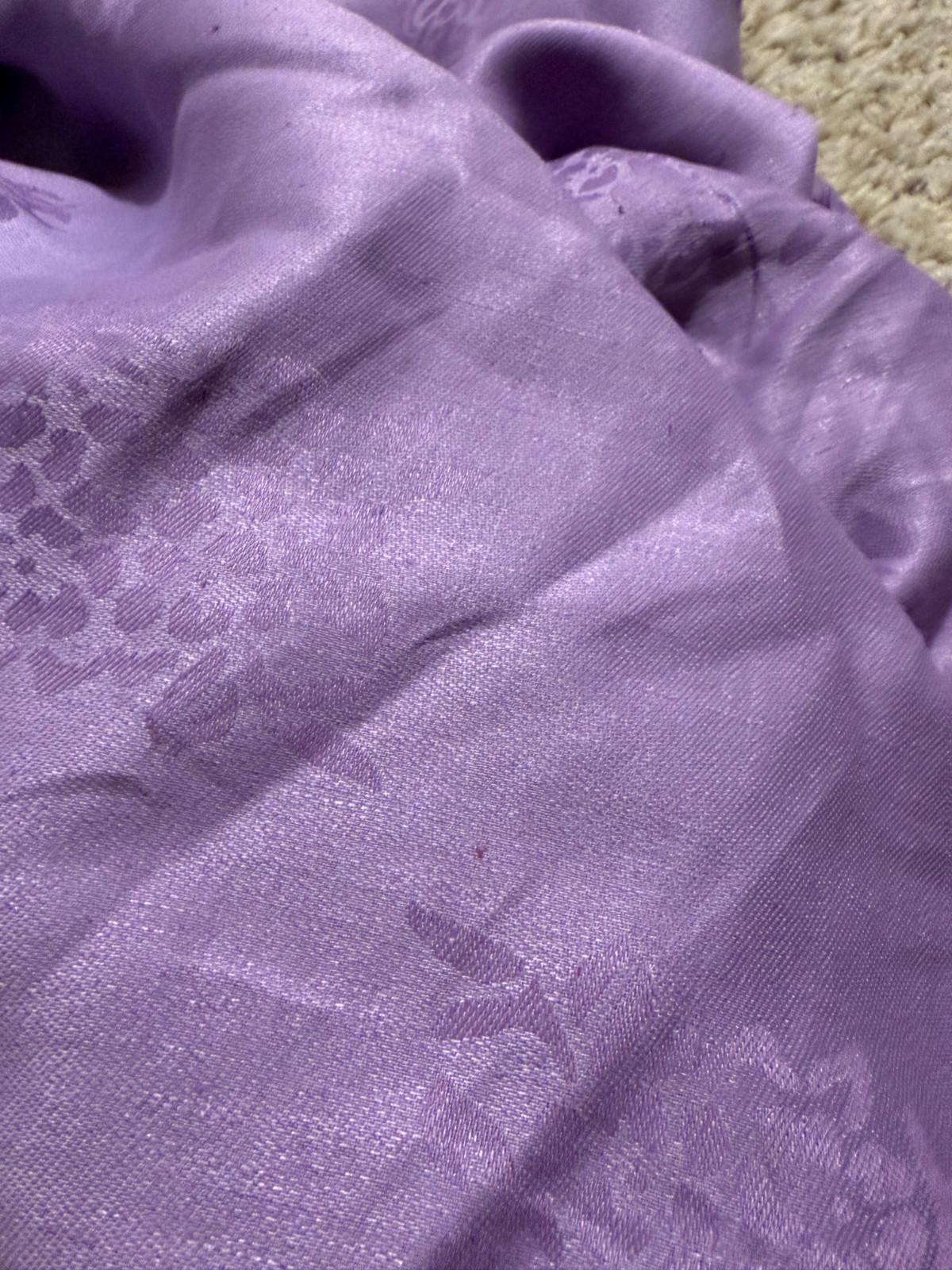100% Flax Linen Fabric Jacquard Floral Pattern Purple / Lilac Medium Weight