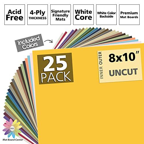 Pack of 25 Uncut Mat Boards Assorted Colors Full Sheet for DIY Frames Crafts