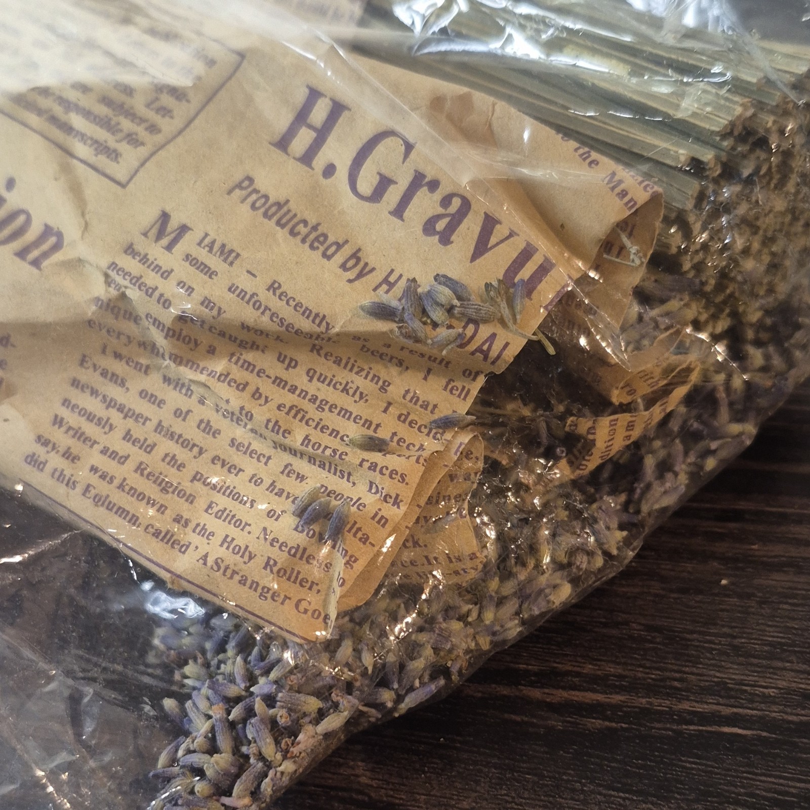 Dried Lavender Flower Bundle Wrapped in Paper, Multiple Plant Parts