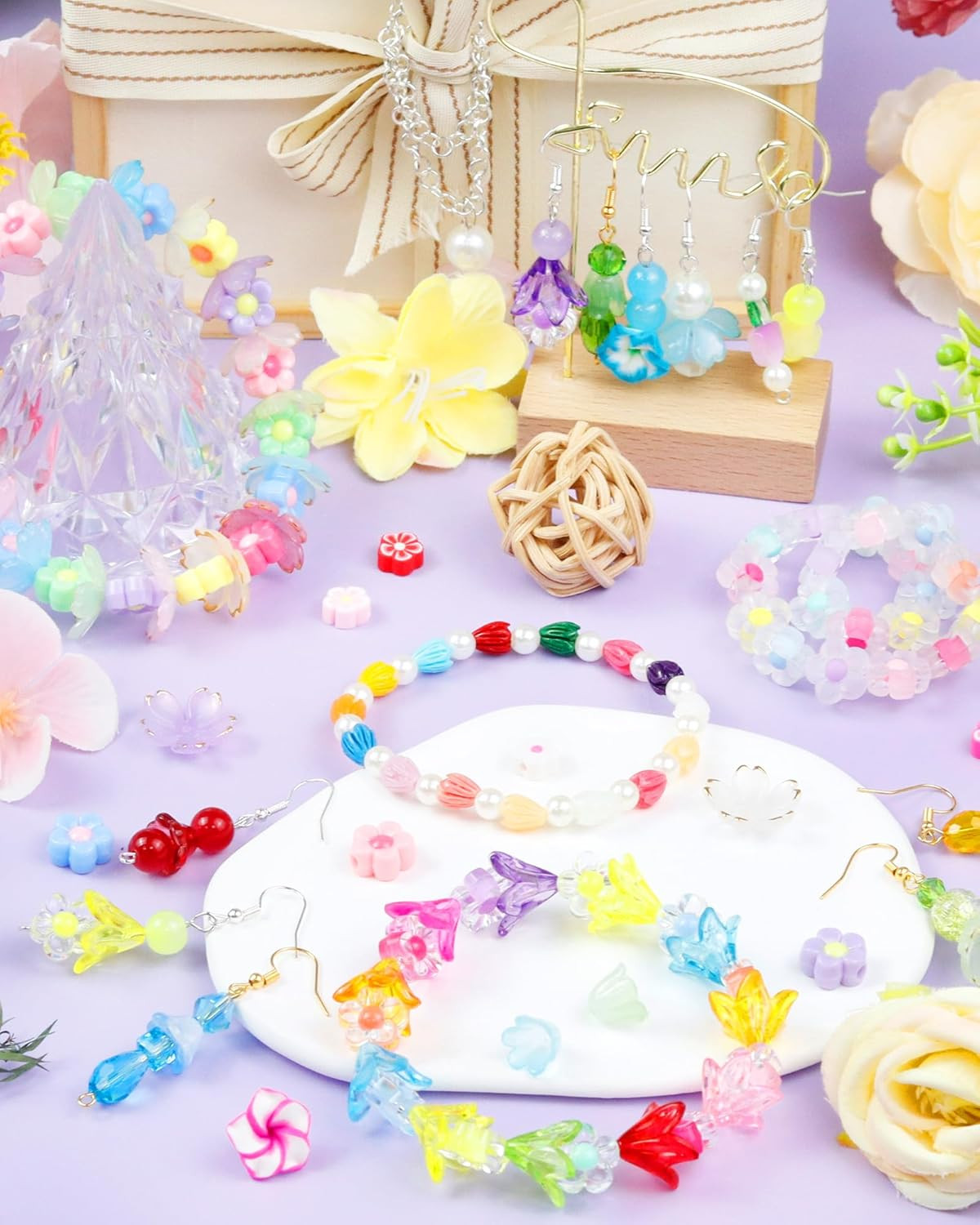 300PCS Acrylic Lily Bell Flower Bead Caps, 10 Colors Trumpet Floral Beads Charms