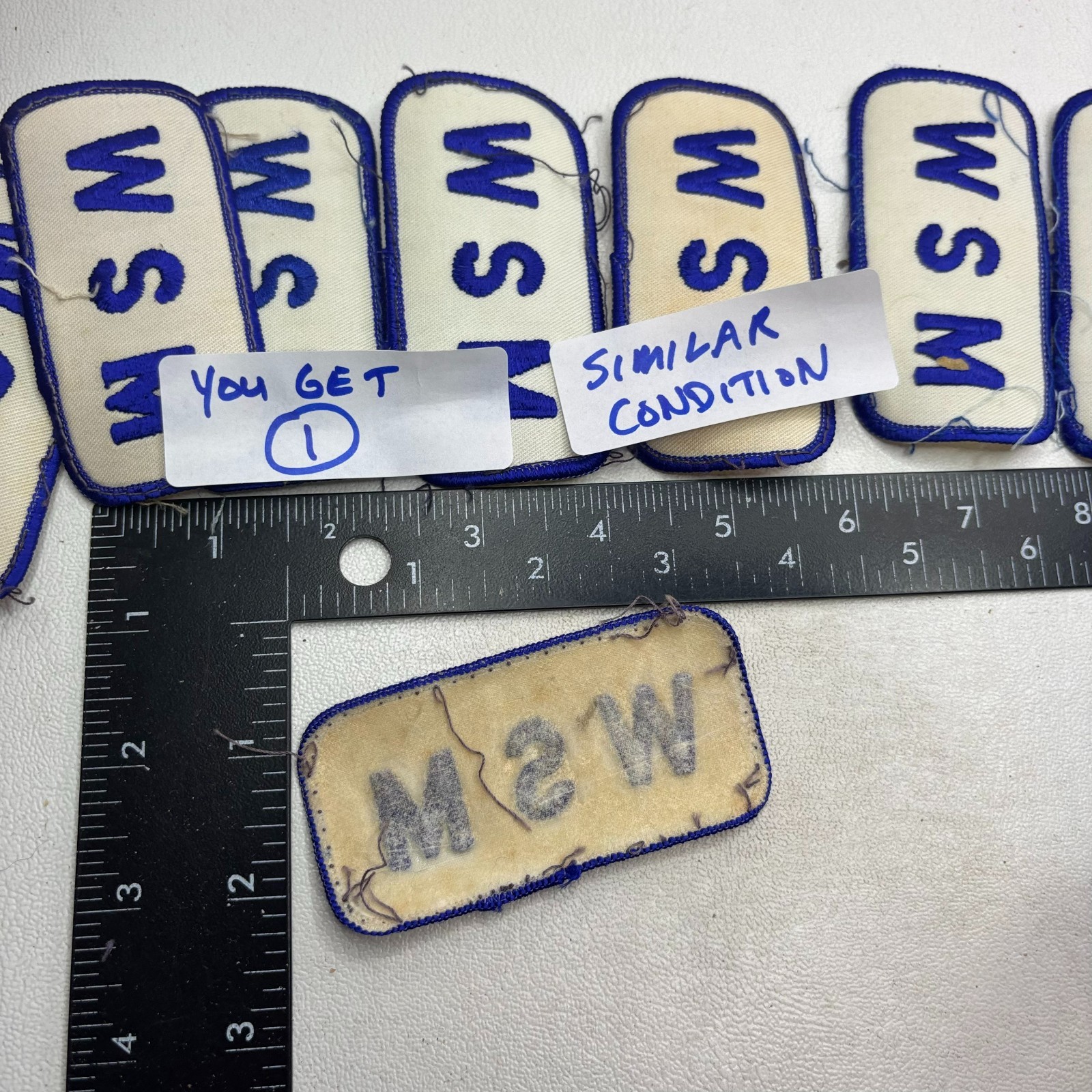 Vintage Blue On White Unknown Letter Initials W S M WSM Uniform 1 Patch 00.M