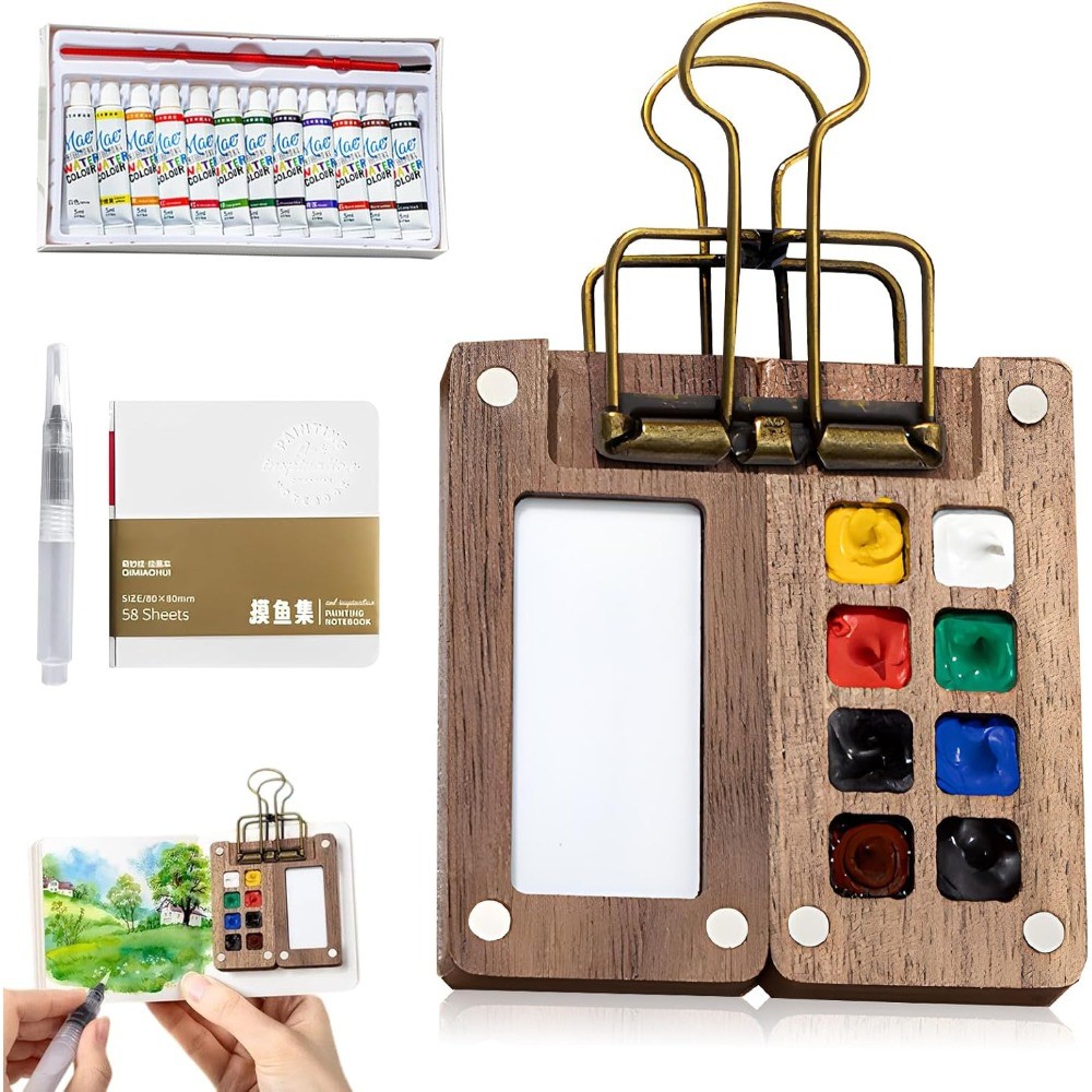 Mini Watercolor Paint Set Pocket Travel Water Color Set with 12 Color Sketchbook