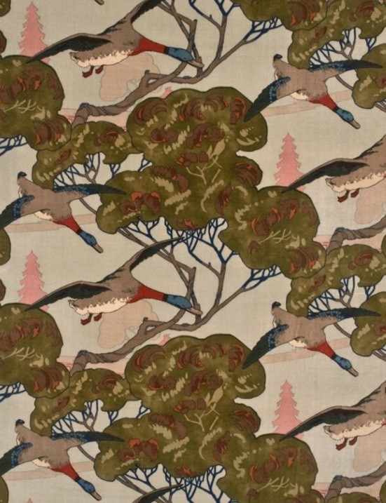 MULBERRY CURTAIN/UPH FABRIC ‘FLYING DUCKS VELVET – SKY’ 4 METRES VELVET