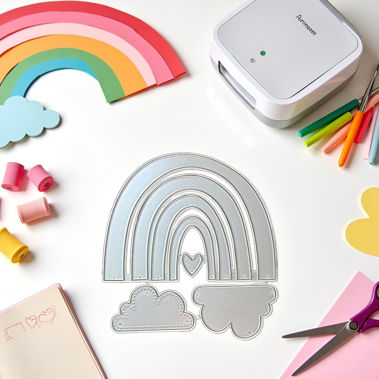 Silver Carbon Steel Cutting Die Metal Rainbow Cloud Love Heart Die Cut Mold Temp