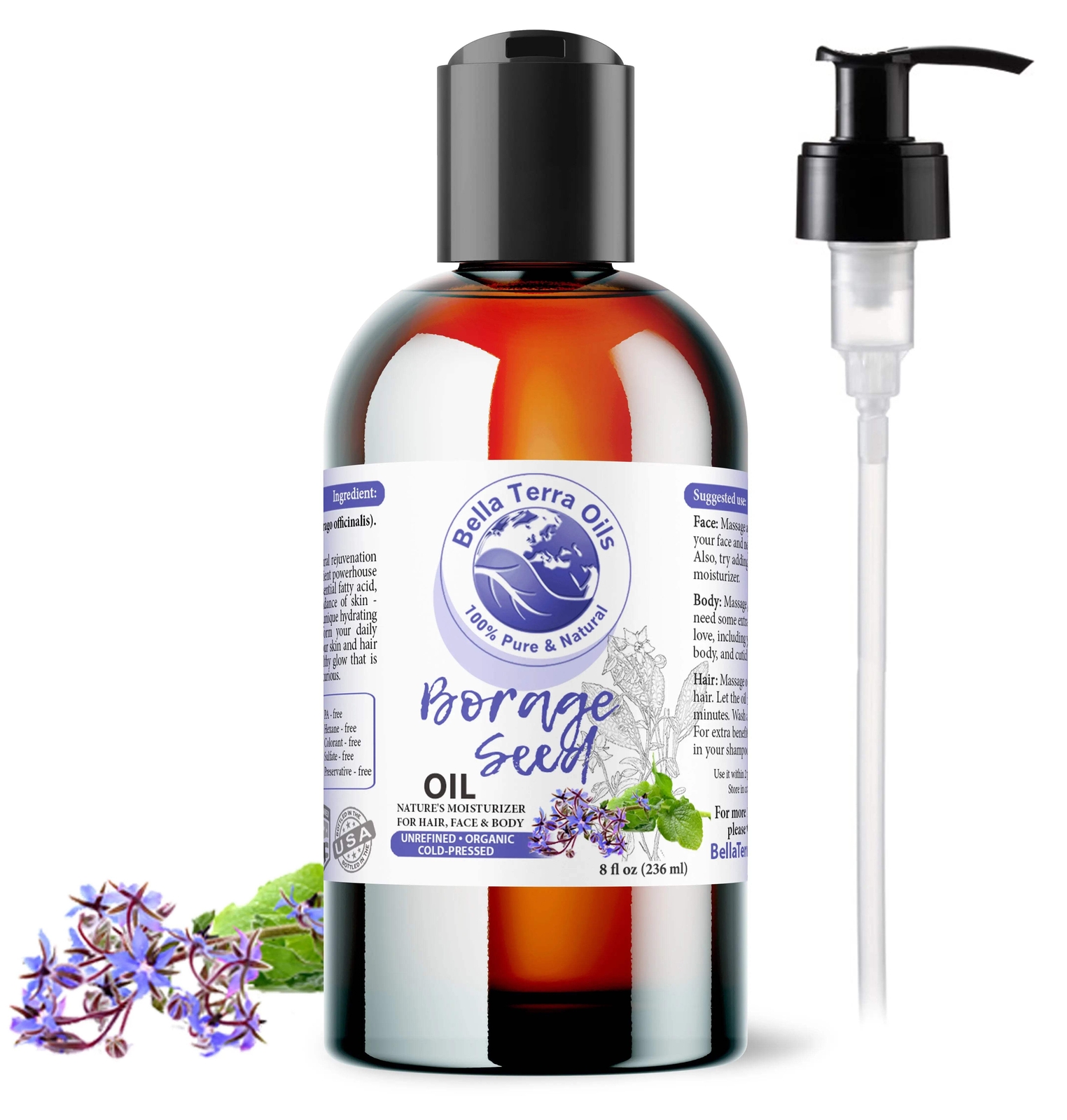 Organic 8oz Borage Seed Oil – Pure, Cold-Pressed, All-Natural Oil for Beauty & W