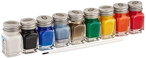 Acrylic Paint Set 9 Colors 1/4 oz Bottles Brush Wood Plastic Metal Canvas Non